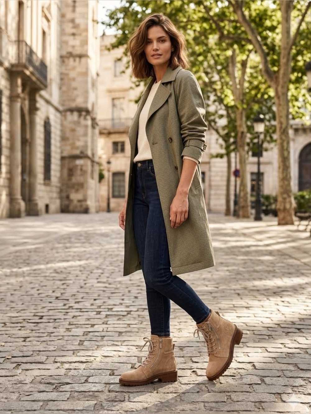 Balmain Beige Suede Lace-Up Ankle Boots with Side Zipper